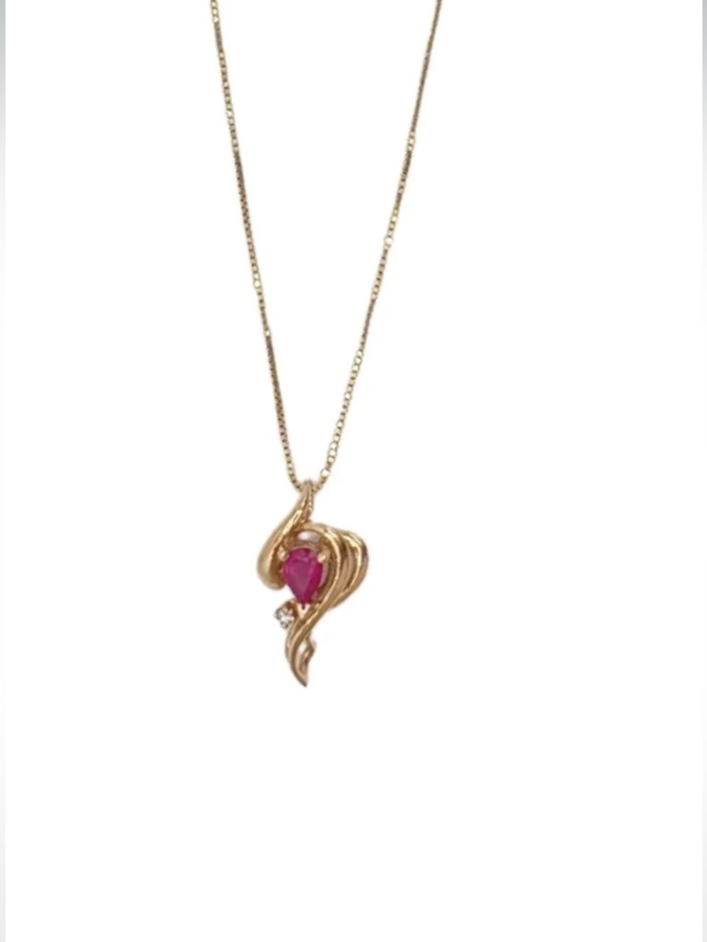 Vintage Ruby Diamond 14k Gold Pendant Necklace